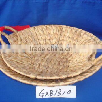 Water hyacinth handmade storage basket round fruit basket with metal handle