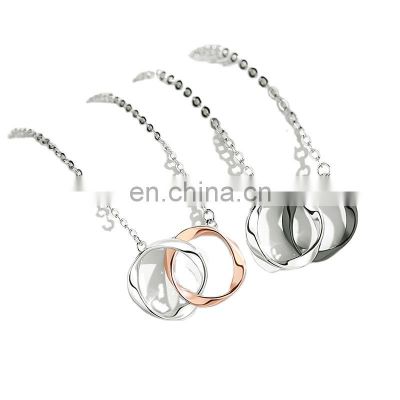 Wholesale Fashion Mobius Double Ring Couple Necklace 925 Sterling Silver Necklace