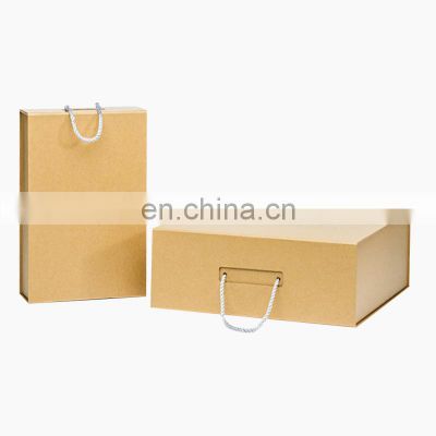 Custom design kraft magnetic folding clothing packaging boxes with handle