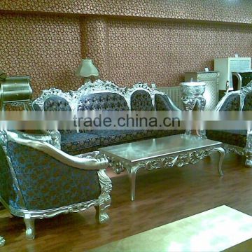 Silver frame floral pattern fabric sofa set A10193