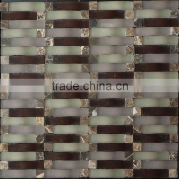 China Mosaic Wave Crystal Glass Mix Stone Mosaic Tile for Interior Wall GS094-12A