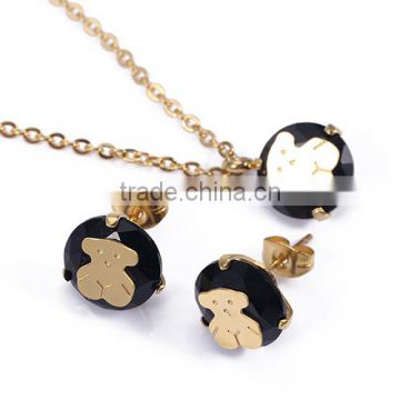 Wholesale New Design Stainless Steel Bear Necklace and Earrings Jewelry Set , Teddy Bear Factory China