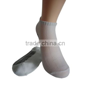 Haining GS custom black PVC anti-slip plain white polyester mesh women grip socks