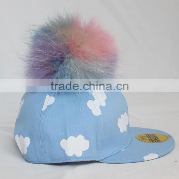 Myfur Baby Boy Spring Baseball Cap Wholesale with Detachable Colorful Raccoon Fur Ponpon