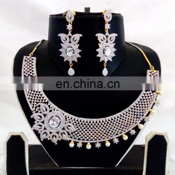 Wedding wear Diamond Necklace set-Wholesale American Diamond Gold Plated Jewellery-CZ Bridal Necklace set 2016
