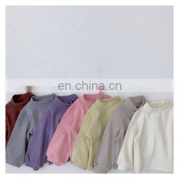 Fall/winter solid color long-sleeved pullover, temperament trend baby and children's clothing, thick round neck warm baby top