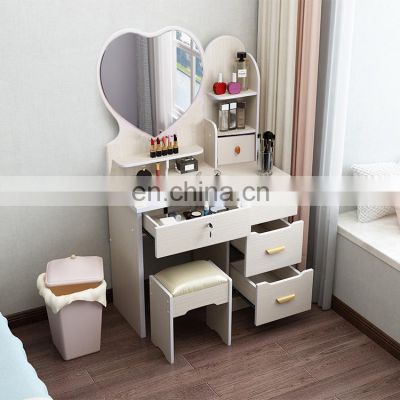 White Luxury Dressing Table with LED Mirror and Solid Wood Stool