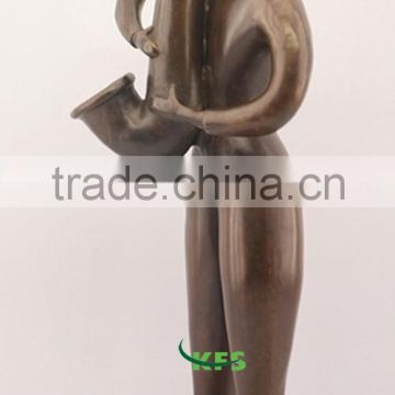 Bronze abstract man blowing tuba sculpture
