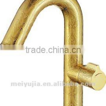 Decorative Pattern and Golden Single Handle Basin Faucet