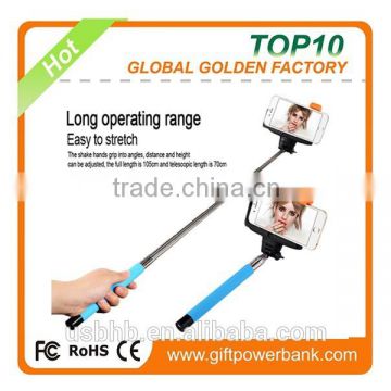 2015 China Factoy new arrival Extendable cable connection selfie stick with mirror