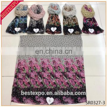 hot sale summer chiffon girls printed scarf in stock fashionable hijab turkish pashmina shawl