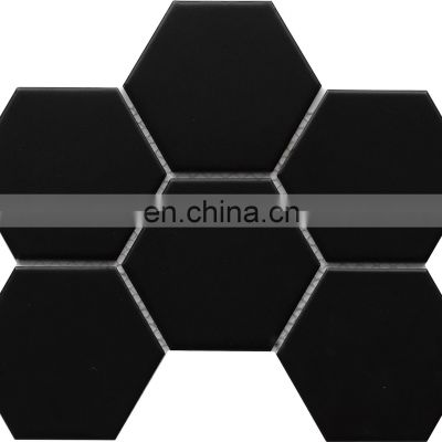 256x197mm Soft Glossy Black Color Hexagon Ceramic Mosaic Wall Mosaics Hot Melt Glass Mosaic Tiles From Foshan