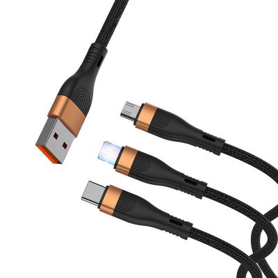 6A super high current 100W current support fast charging 3 in 1 nylon braided cable For mobile phones
