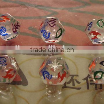 Polyhedron D12 game dice/Stunning patterns with special characters/can custom specifications, color, material, pattern, shape