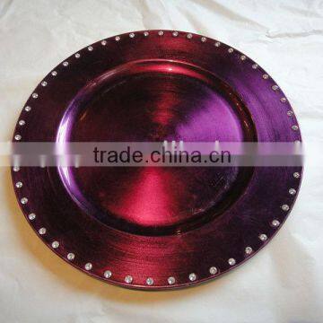 13" Round Purple Plastic Chargers with 50Crytals