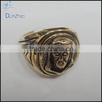 Gold plating vintage jesus mens stainless steel ring