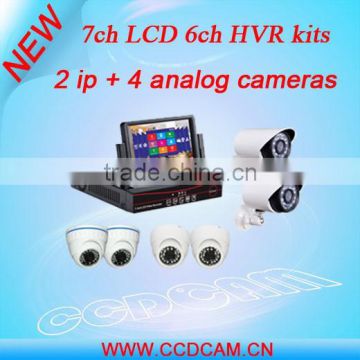 new HDMI 7" 6ch LCD screen HVR kit with 2 ip cameras and 4 analog cameras