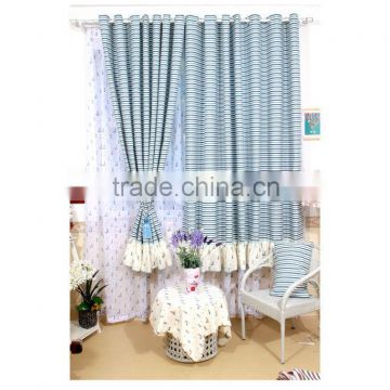 110" width Yarn dyed faux linen blue-white drape valance for window curtain