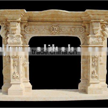 Hand Carved Marble Stone Fireplace Mantel With Statue Carved