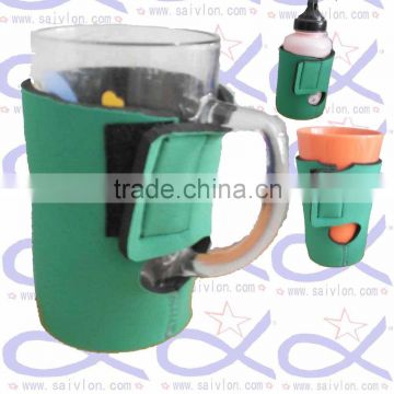 Neoprene insulated coffee cup holder with hook and loop
