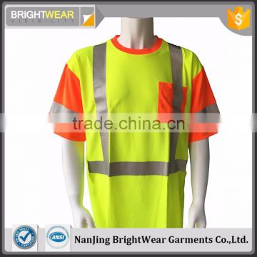 Two-tone short sleeve hi vis safety Tee shirt with 3M reflective tape for worker