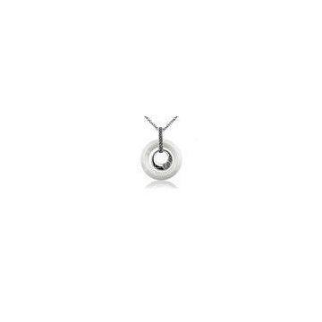 Rhodium Plated Ceramic Silver Pendant Circle White , Ultra Resistant , CSP0414