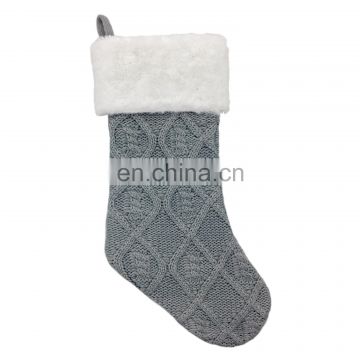 Faux rabbit fur gray knit christmas socking for christmas