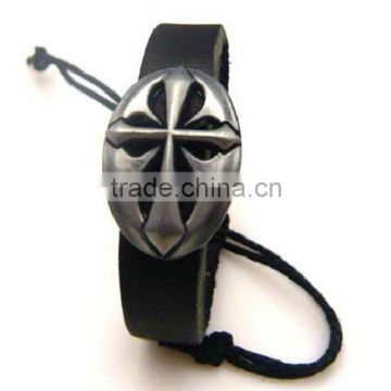 Fashion Handmade Leather Adjustable Bracelet With Metal Cross
