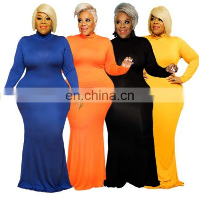 Wholesale Plu Size Dress Plain Dyed Dresses Women Lady Elegant Bodycon Maxi Dresses Women Long Sleeve