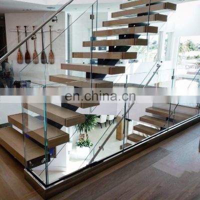 Powder Coated Steel Mono Stringer Stairs Solid Wood Tread Staircase