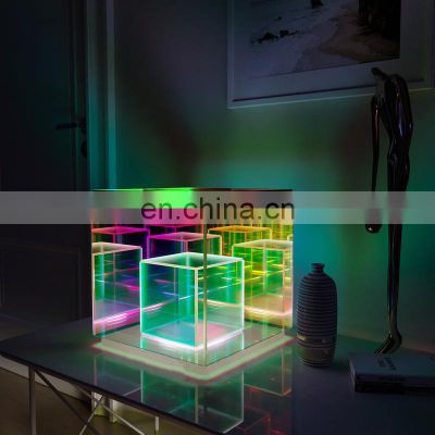 Portable Modern Design Cube USB LED Color Usb Table Lamp Cube Box Acrylic Color Table Lamps