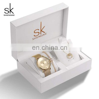 SHENGKE SK Luxury Jewelry Watches Set Bracelets & Bangles Watch Earring Necklace Jewelry Watches Sets 95002 Gifts For Women