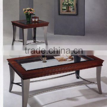 Modern Coffee Set/ Glass and Wooden Coffee Table and End Table