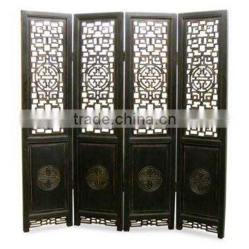 Chinese antique black carved folding screen
