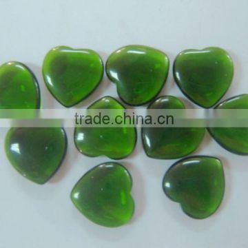 High quality semi precious stone green glass 25*8mm puffy heart jewelry