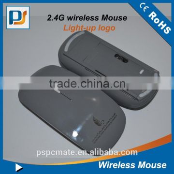 Advertising 2.4G Flat Wireless Mouse with laser Light-up LOGO