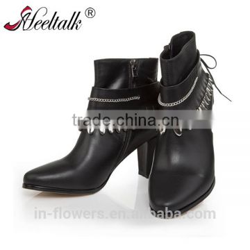 Customized genuine leather block heel pointed toe fashion shoes women heels