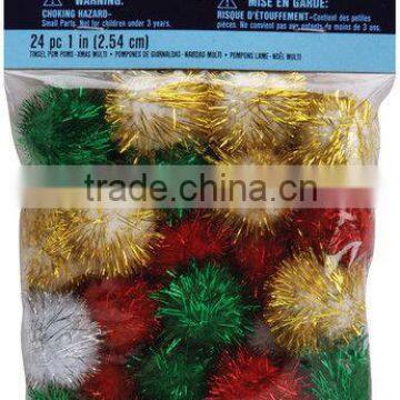 christmas decoration tinsel glitter pom poms 1" 24/Pkg