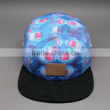 CUSTOM-MADE FLORAL PRINTING 5 PANEL SNAPBACK HAT WITH LEATHER PATCH