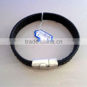 wholesale leather bracelet,weaving leather bracelet, genuine leather bracelet with steel clasp,balck leahter bracelet AB045