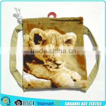 Cotton velour custom photo print tiger beach towel bag with high quality