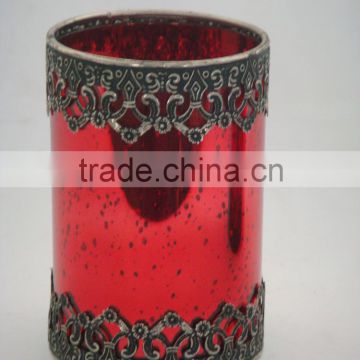 RED MERCURY GLASS CANDLE HOLDER IN D3.75 X H5.5 CM