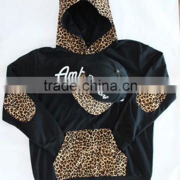 Stylish Black Hoodie with leopard prints Sleeves and Pockets with matching Hat