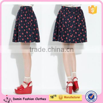 2015 New Fashion Apple Printed Back Button Petite Pleated Flippy SKirt
