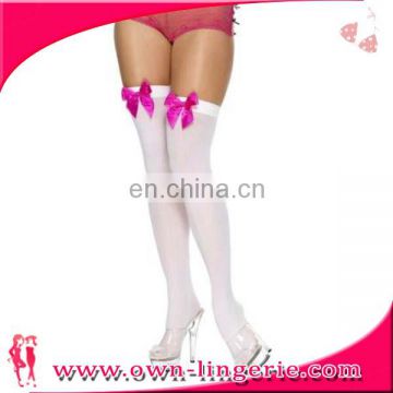 Pink Bow Knot Snow White Cotton School Girl Stocking