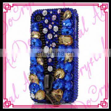 Aidocrystal Super beautiful handmade mobile phone sparkle bling blue gold diamond zipper decoratio cover case for iphone 6