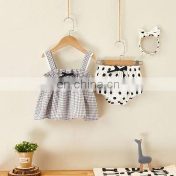 Newborn Baby Girl  Clothes Plaid Tops + Dots PP Shorts Headband Outfits