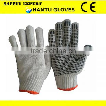 cotton glove, palm BLACK pvc dotted, double side