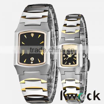 Top fashion design square style couple stainless steel wrist watch