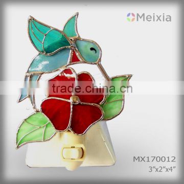MX170012 hot sale tiffany style stained glass night light hummingbird decorations